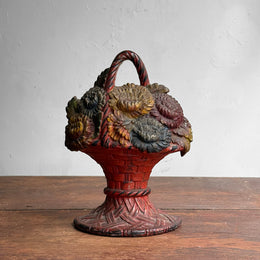 Antique American Cast Iron Flower Basket Doorstop