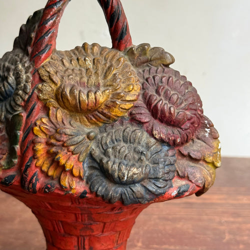 Antique American Cast Iron Flower Basket Doorstop