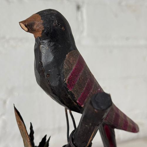 Black Forest Carved Perched Bird on Clay Pot (#2)