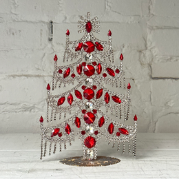 Crystal Jeweled Tree in Red & Clear Fringe