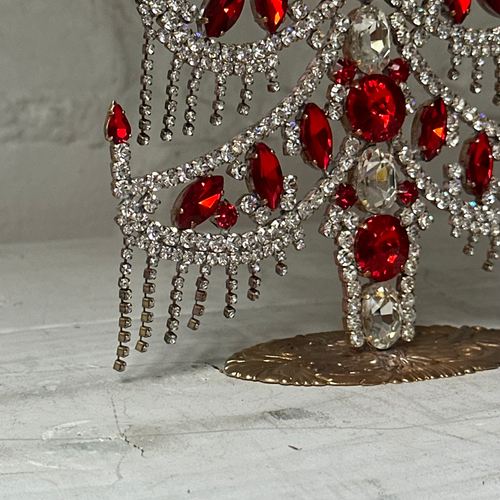 Crystal Jeweled Tree in Red & Clear Fringe