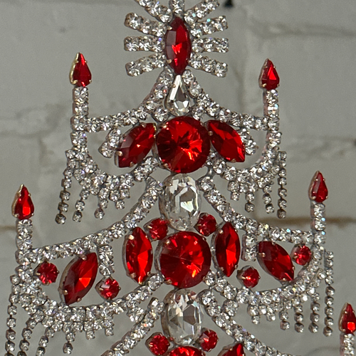 Crystal Jeweled Tree in Red & Clear Fringe