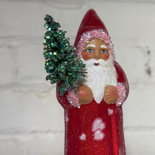 Papier-Mâché Small Santa with Heart Decoration