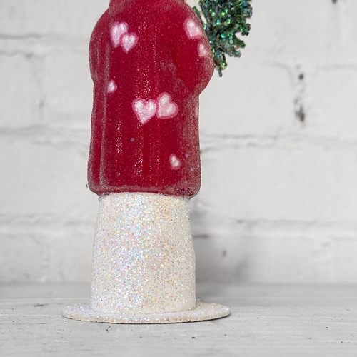 Papier-Mâché Small Santa with Heart Decoration