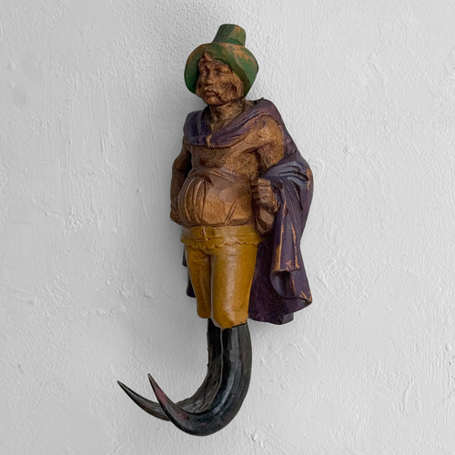 Early 20th-century Carved Alpine Hunter Decorative Coat Hook (#7)