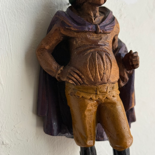 Early 20th-century Carved Alpine Hunter Decorative Coat Hook (#7)