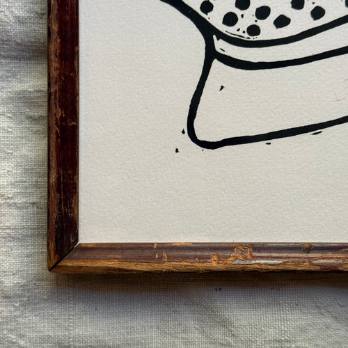 Hugo Guinness "Left Facing Helmet" Linocut in a Vintage Frame