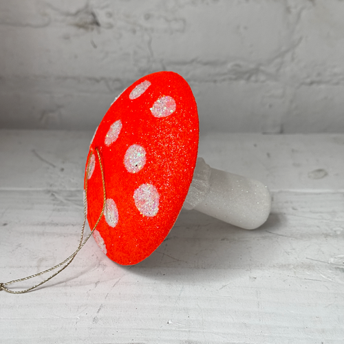 Orange Glitter Mushroom Ornament