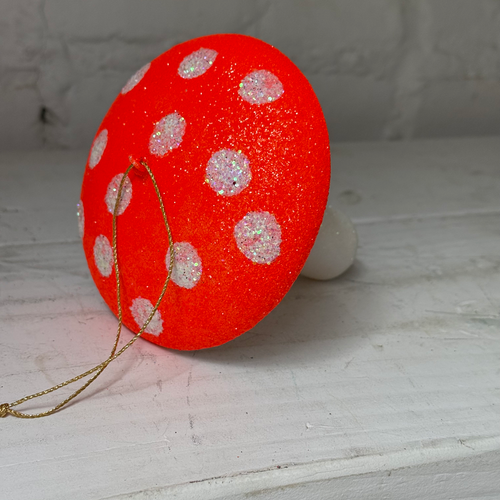 Orange Glitter Mushroom Ornament