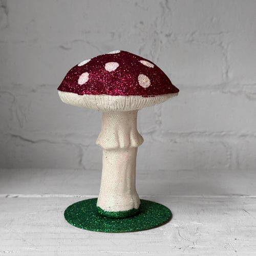 Single Glitter Mushroom in Fuchsia with White Dots