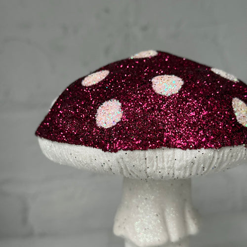 Single Glitter Mushroom in Fuchsia with White Dots