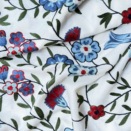 Madeline Weinrib x Kashmir Loom Wool Shawl in Ivory Blues