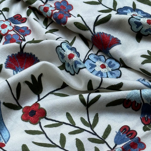 Madeline Weinrib x Kashmir Loom Wool Shawl in Ivory Blues