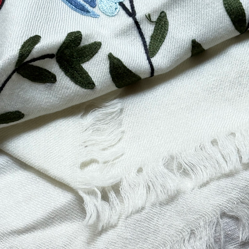 Madeline Weinrib x Kashmir Loom Wool Shawl in Ivory Blues