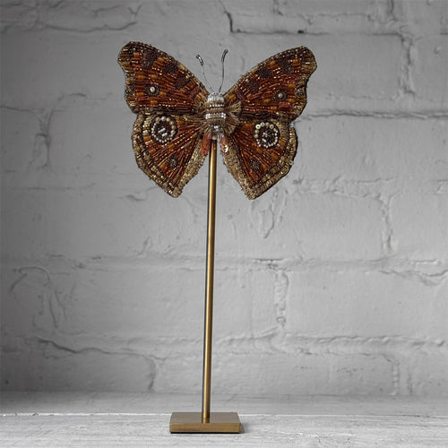 Hand-Beaded Peacock Pansy Butterfly on Stand by Trovelore