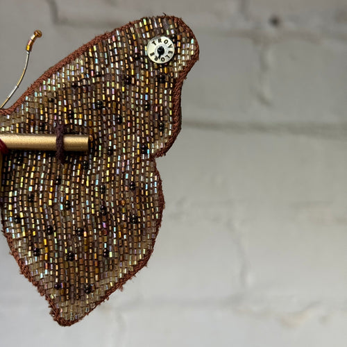 Hand-Beaded Peacock Pansy Butterfly on Stand by Trovelore