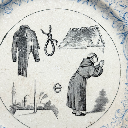 Set of 6 19th‑century French Sarreguemines Talking Plates