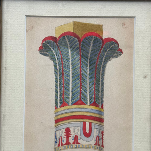 Early 20th-century Framed Egyptian Column Capital Print Pair