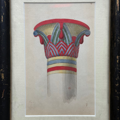 Early 20th-century Framed Egyptian Column Capital Print Pair