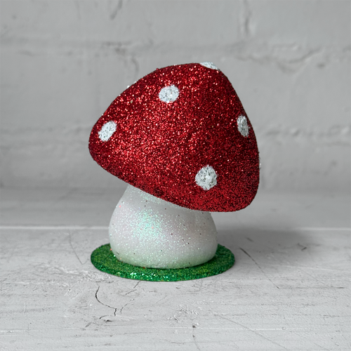 Small Papier-Mâché Glitter Mushroom