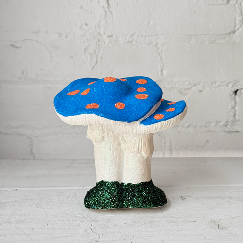 Small Glitter Mushroom Couple in Royal Blue & Orange