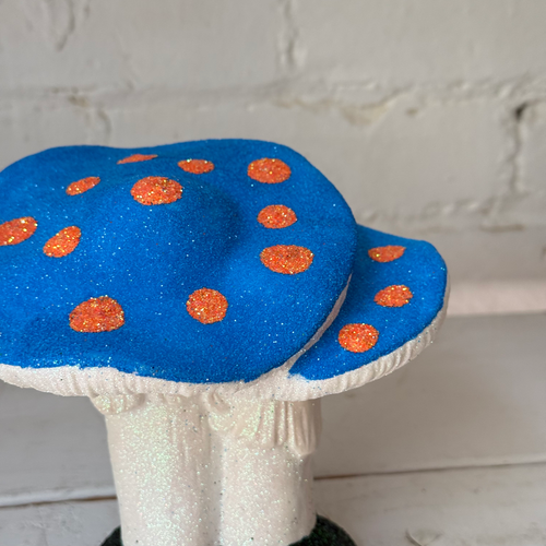 Small Glitter Mushroom Couple in Royal Blue & Orange