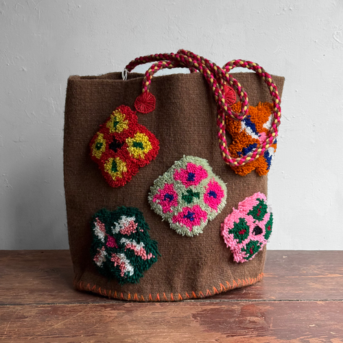 PO! Paris Nathalie Lete Woven & Knotted "Les Petites Fleur" Tote Bag in Merron