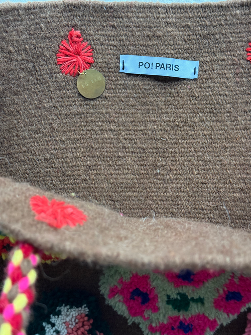 PO! Paris Nathalie Lete Woven & Knotted "Les Petites Fleur" Tote Bag in Merron