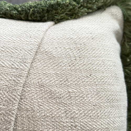Large Canton Fringe Pillow in Green (No. 70A) with Linen Backing (#MD-04)