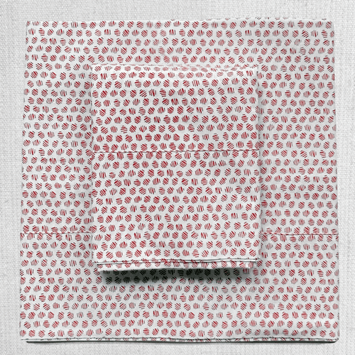 Rasa Block Printed Sheet Set in White Snowball & Red