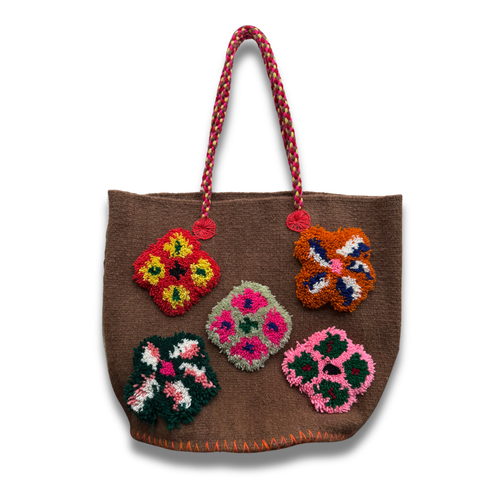 PO! Paris Nathalie Lete Woven & Knotted "Les Petites Fleur" Tote Bag in Merron
