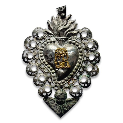 19th-century Italian Ex-Voto Sacred Silver Heart (#2)