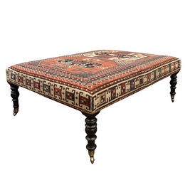 Custom Antique Kazak Rug Ottoman