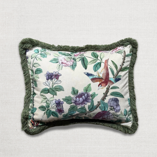 Small Canton Fringe Pillow in Green (No. 70A) with Linen Backing (#SM-61)