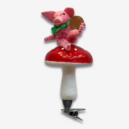 Nostalgic Pig Sitting on Cotton Mushroom Clip-on Ornament