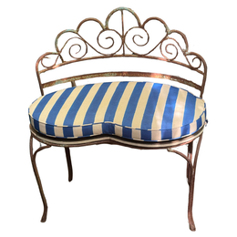 20th-century Sweetheart Iron Garden Bench with Custom Lisa Corti Outdoor Fabric Cushion