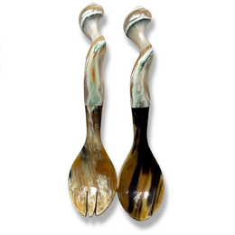 Carved Mother of Pearl Shell and Tortoise Horn Serving Utensils