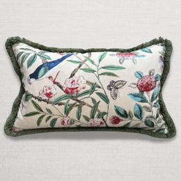 Large Canton Fringe Pillow in Green (No. 70A) with Linen Backing (#MD-01)