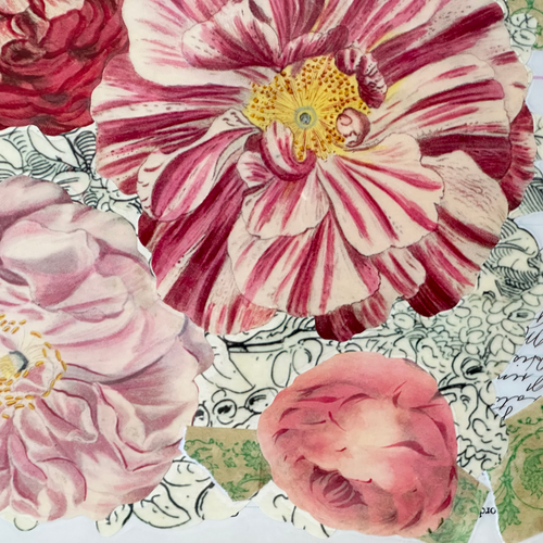 One of a Kind Collaged Flower Mat (#303)