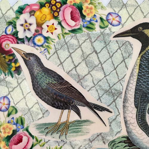 One of a Kind Collaged Bird Mat (#308)