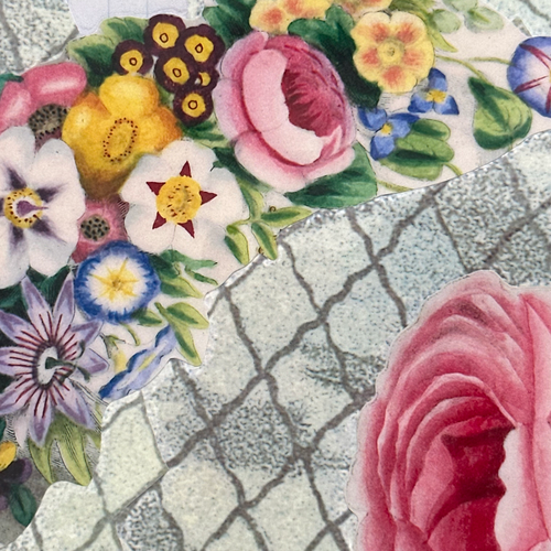One of a Kind Collaged Flower Mat (#310)