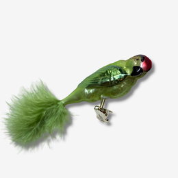 Green Feather Tailed Clip-on Parrot Ornament