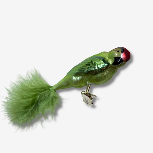 Green Feather Tailed Clip-on Parrot Ornament