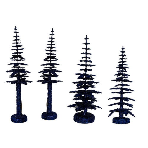 Set of 4 Glitter Trees in Indigo