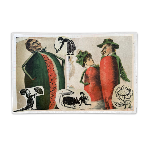 One-of-a-Kind Collaged Watermelon Man & Carrot Couple Mat (#35)