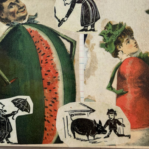 One-of-a-Kind Collaged Watermelon Man & Carrot Couple Mat (#35)