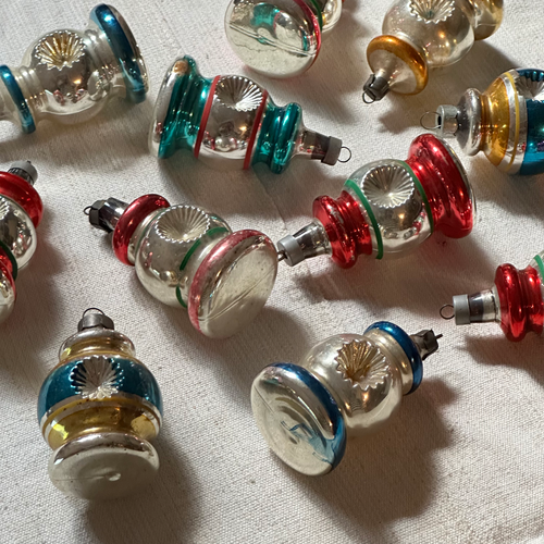 Set of 11 Striped Vintage Lantern Ornaments with Reflectors (VO35)