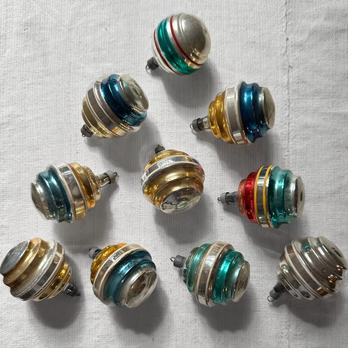 Set of 10 Striped Vintage Round Ornaments (VO36)