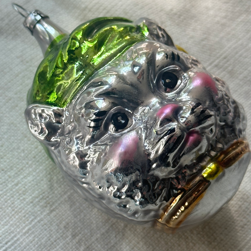 Nostalgic Cat Head with Green Cap Ornament