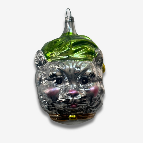 Nostalgic Cat Head with Green Cap Ornament